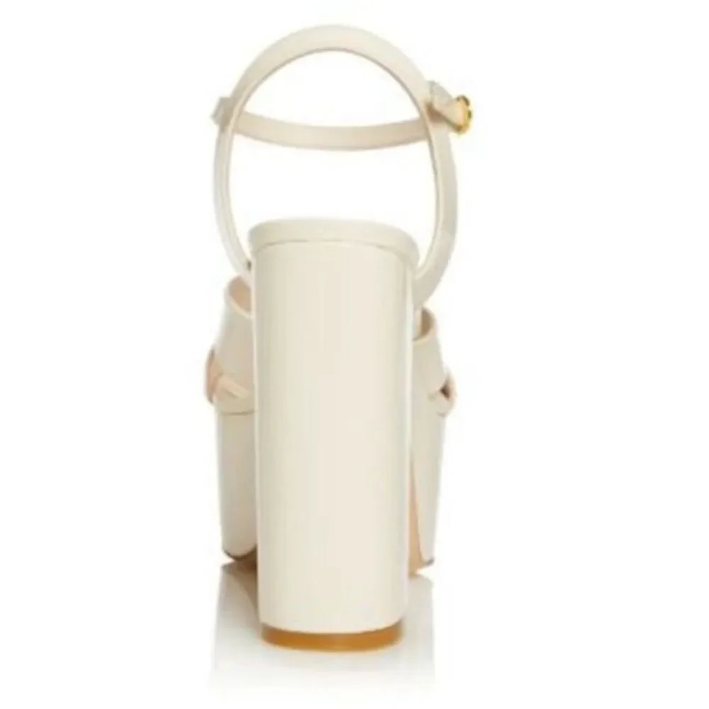 Stuart Weitzman Miami Square Toe Ivory Patent Leather Platform Sandals